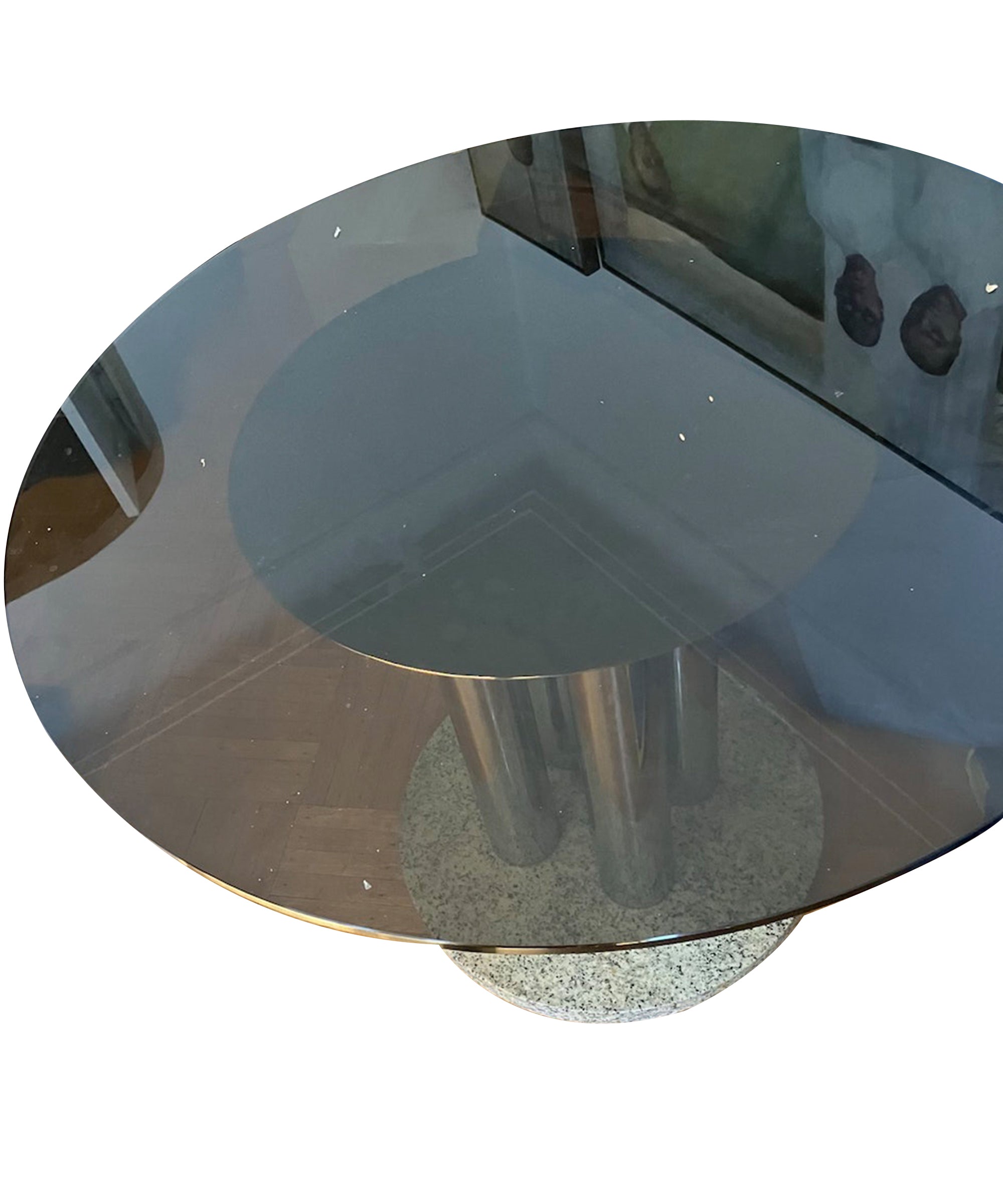 Vintage Chrome & Marble Round Pedestal Dining Table - Sample
