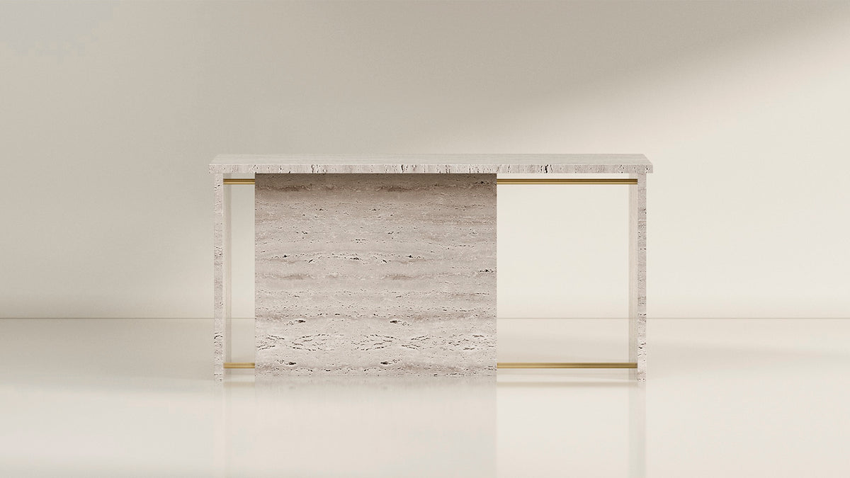 Segment Desk and Partition (Custom) - Travertine - Sample