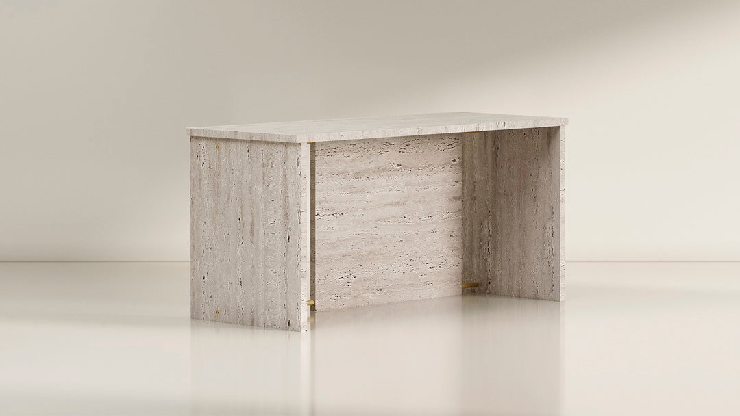 Segment Desk and Partition (Custom) - Travertine - Sample