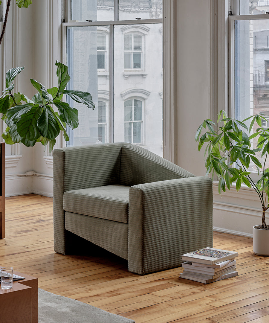 Level Lounge Chair - Light Green Corduroy - Sample